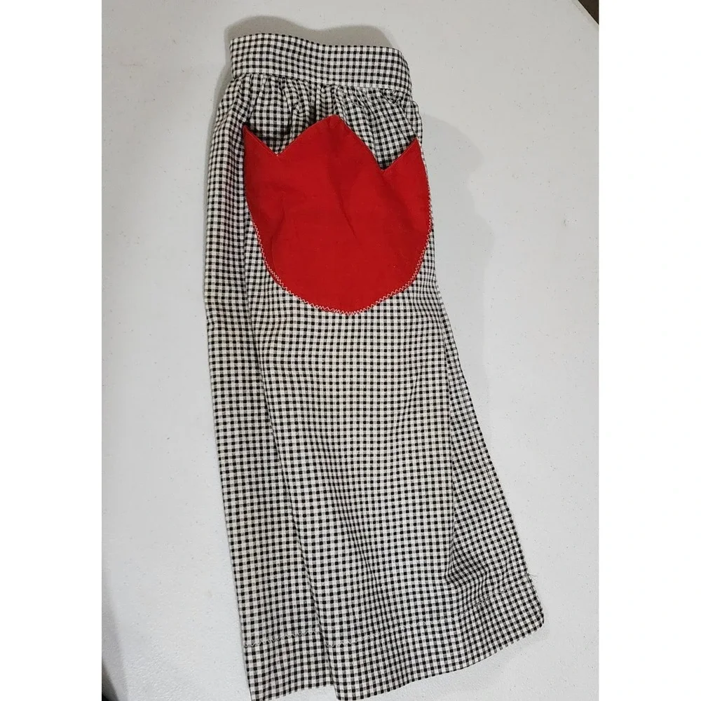 Vintage Handmade Gingham Half Apron Black White Red Tulip Pockets Cottagecore